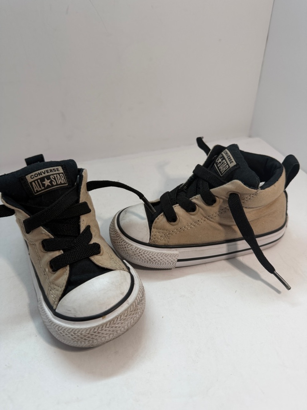 Converse Kids Beige High-Top Sneakers with Black Accents